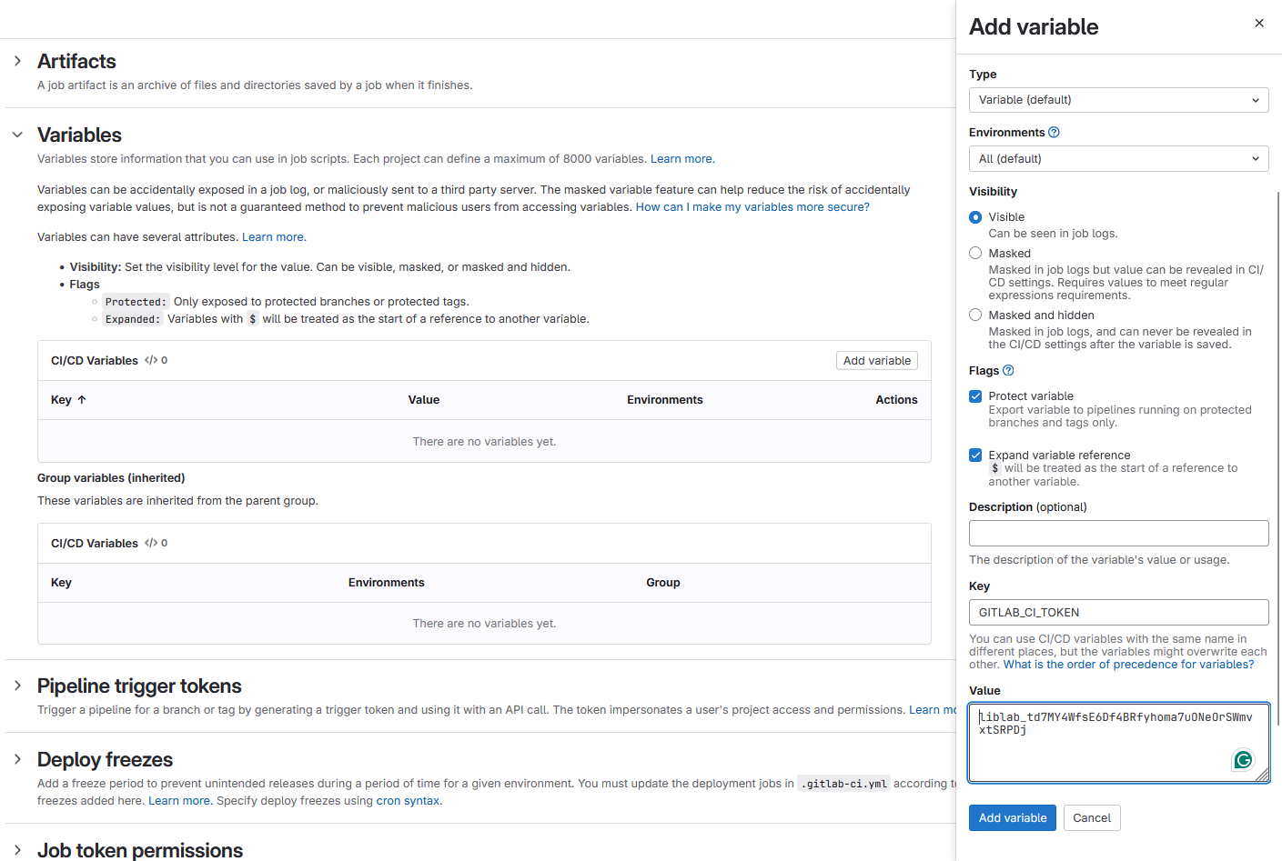 add liblab token as variable