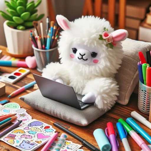 A cute llama using a laptop