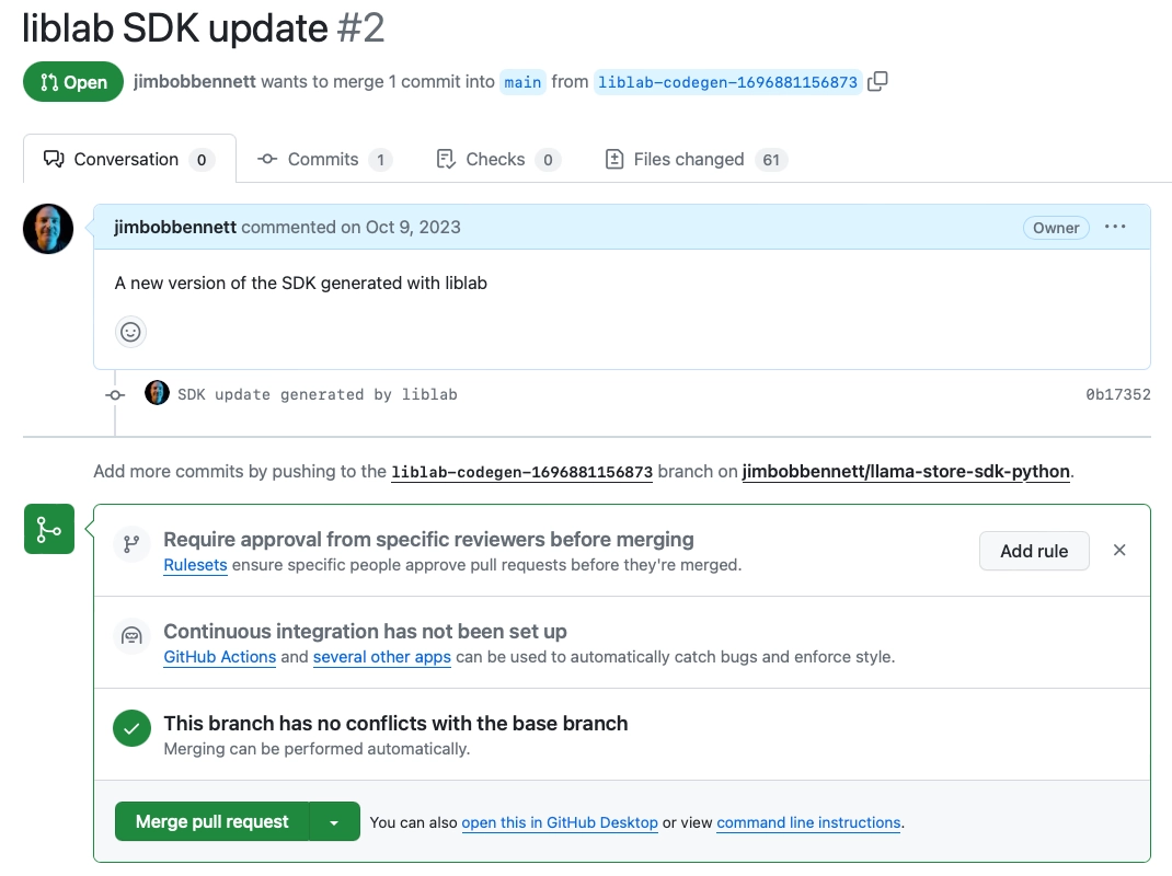 A PR raised with an SDK update