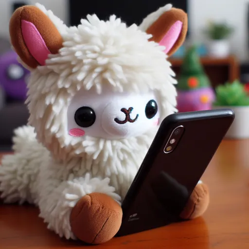 A cute llama using a mobile phone