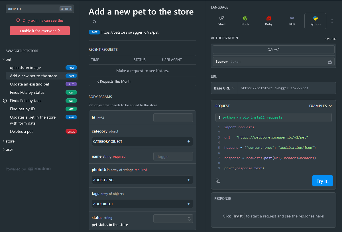 Original PetStore API spec documentation